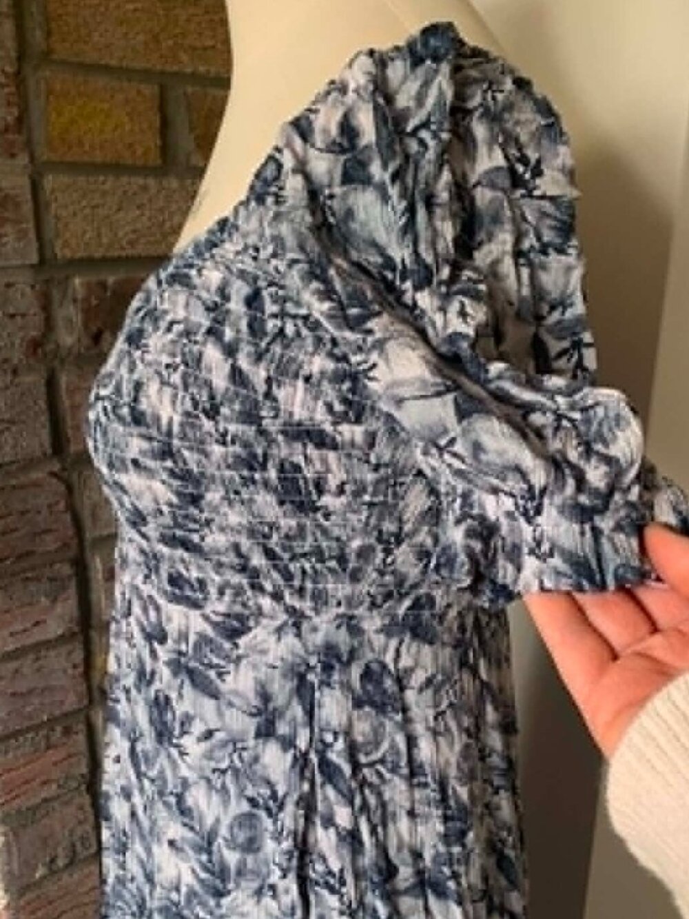 Abercrombie & Fitch Blue Floral Smocked Mini Dress Puff Sleeve XS Cottagecore - Picture 4 of 6